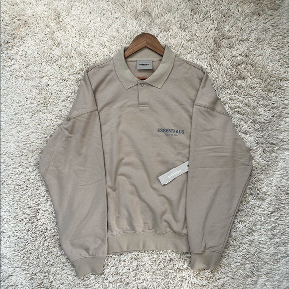 Fear of God Essentials Core Collection Long Sleeve Polo Medium String/Tan - Picture 3 of 10